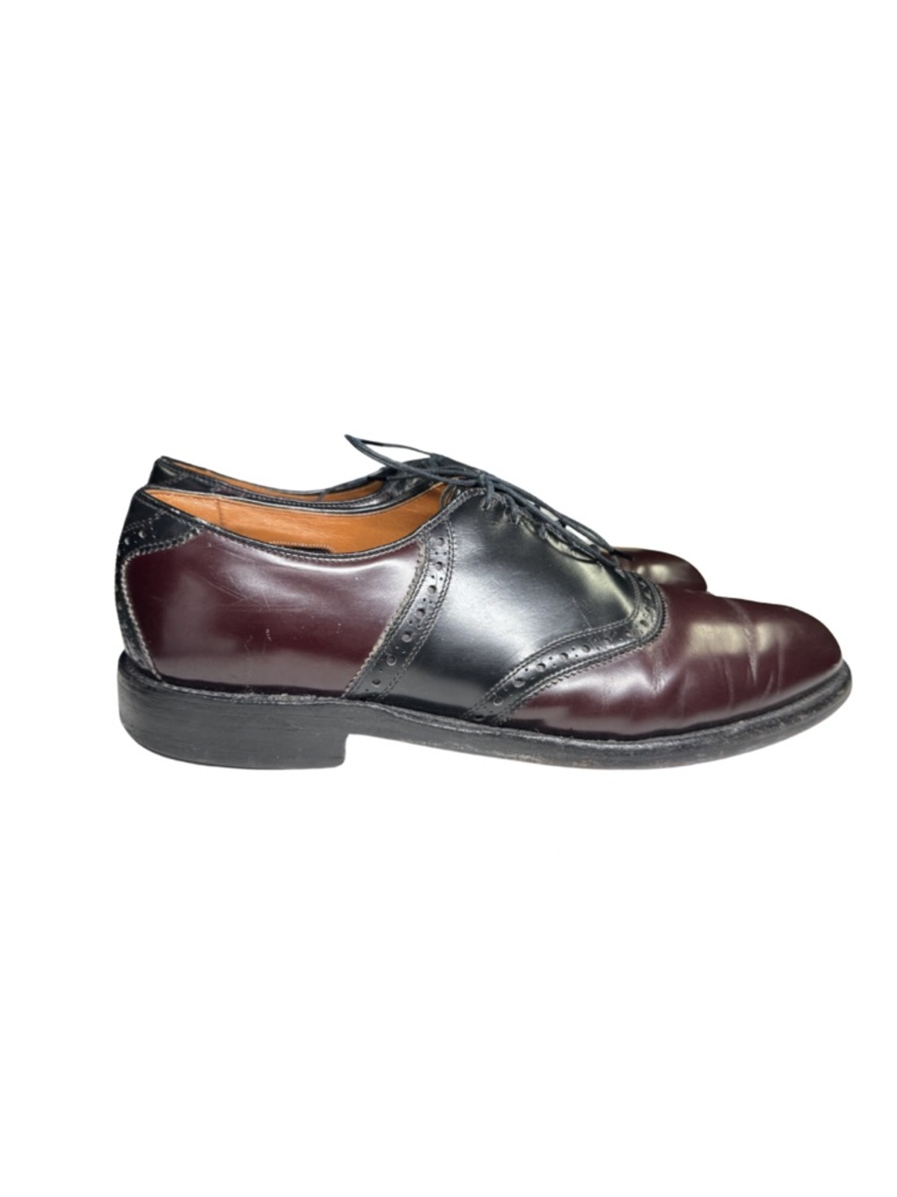 Allen Edmonds Polo Two-Tone Black and Burgundy Derby Oxfords 12 leather office